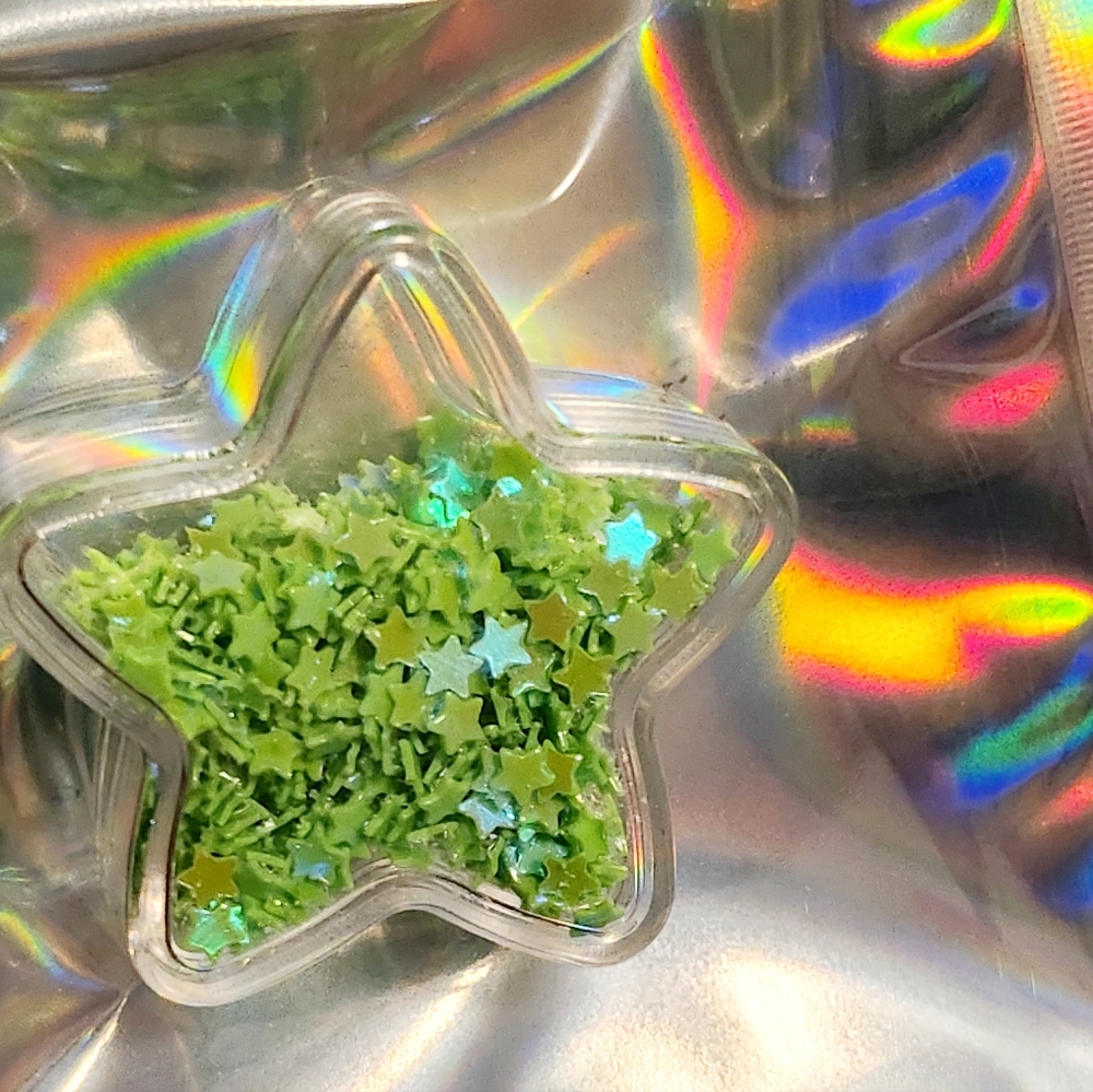 NWT Nail Art Designs Tiny Dainty Bright Green Holographic Confetti Stars! - Picture 5 of 8